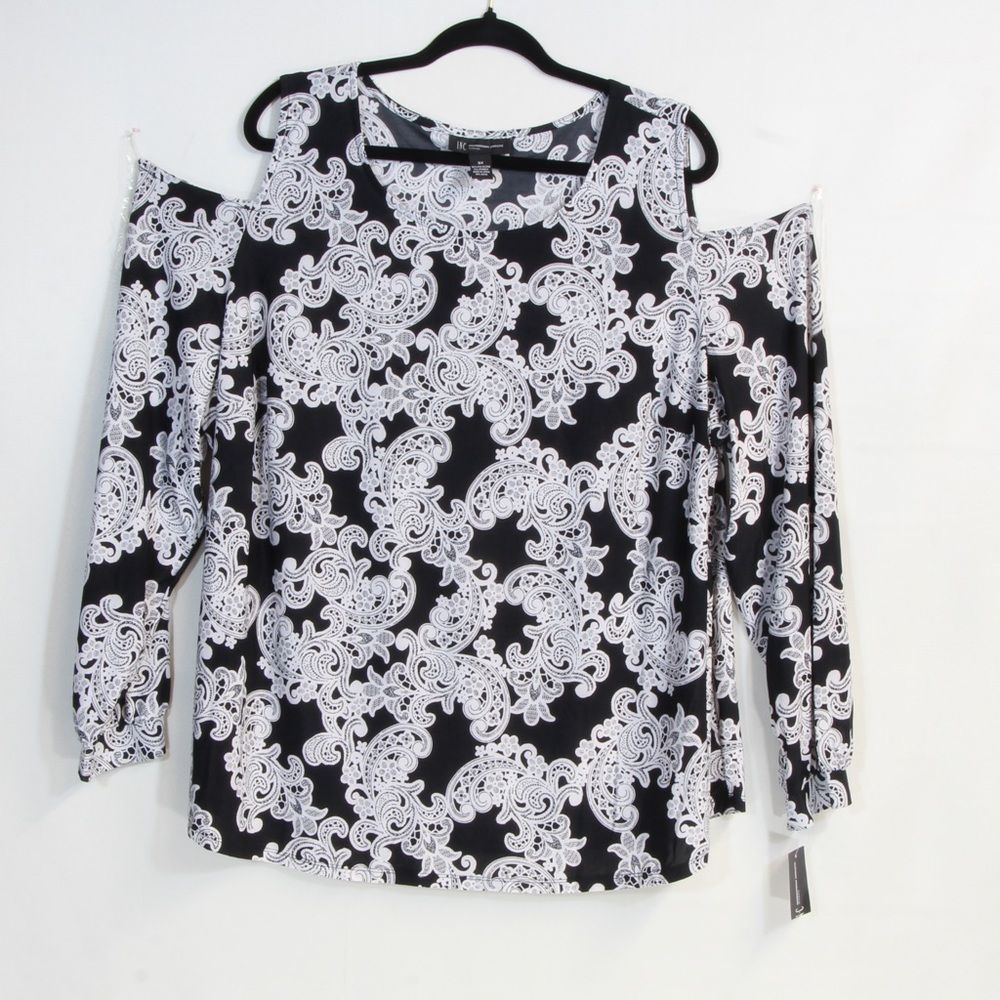 INC International Concepts Black & White Long Sleeve Cold Shoulder Top Size 3X